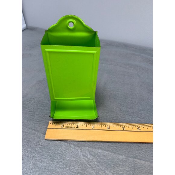 Vintage Lime Green Metal Match Holder with Wall Mount Design 1970s - Picture 7 of 8